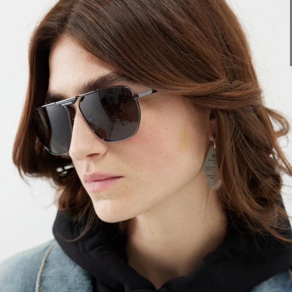 EW BALENCIAGA PILOT METAL UNISEX SUNGLASSES BALENCIAGA BB0298SA 001 BLACK GREY - Picture 2 of 7